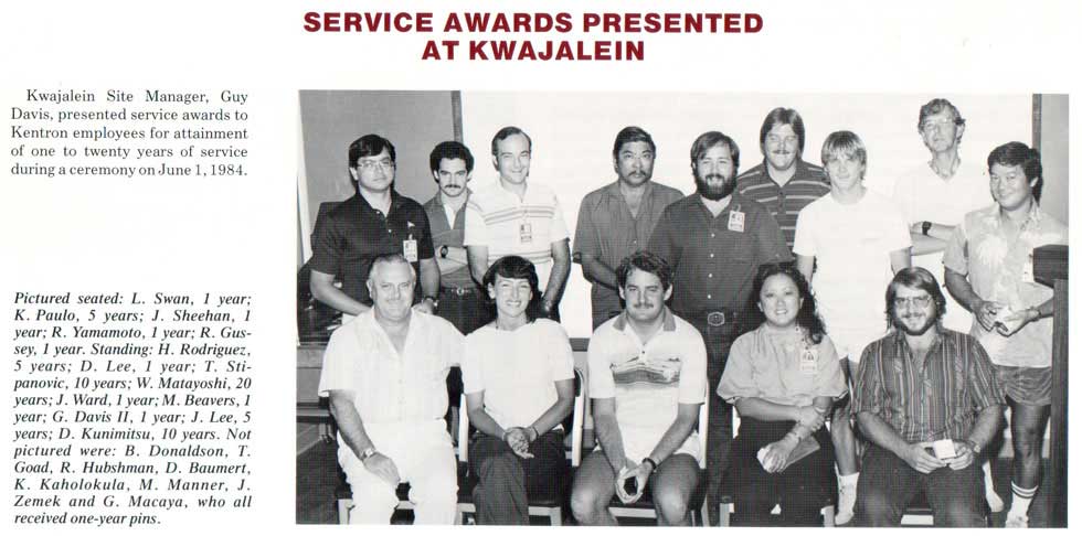 Kwajalein, Kentron Service Awards