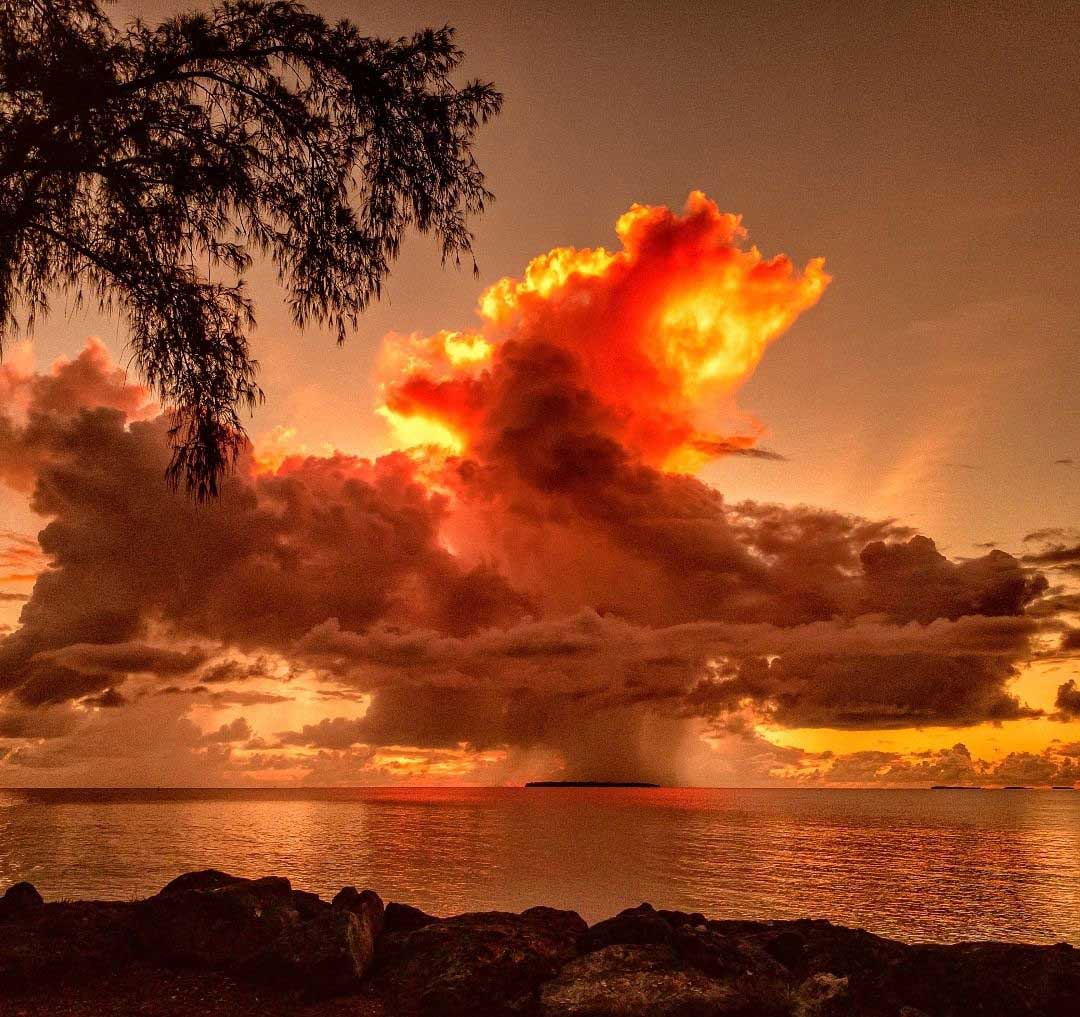 Kwajalein Lagoon Sunset - raining on Carlson Island